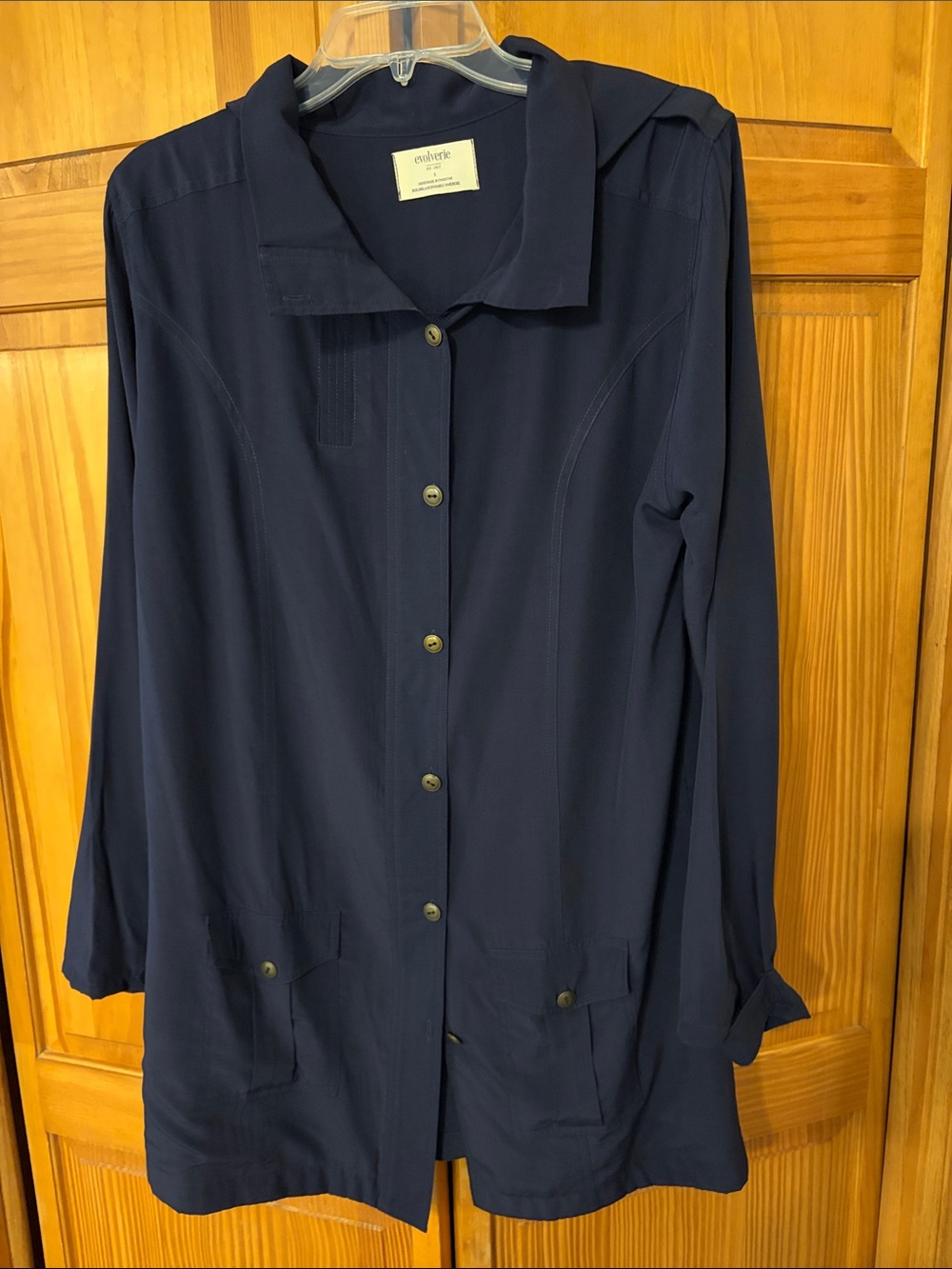 Evolverie Hooded Long Military Cardigan Shacket Duster Small NWOT